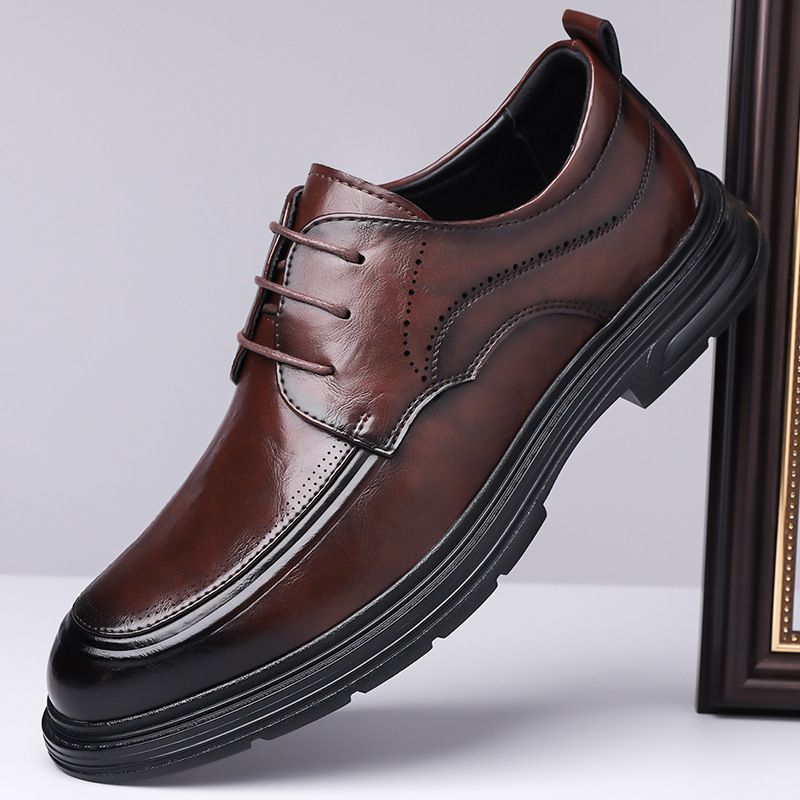 Men's Business Formal Brown Lace-up Leather Shoes foto 4