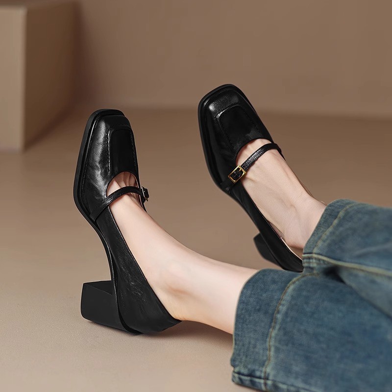 Spring And Autumn New Retro Square Head Women's Soft High Heel Pumps foto 3
