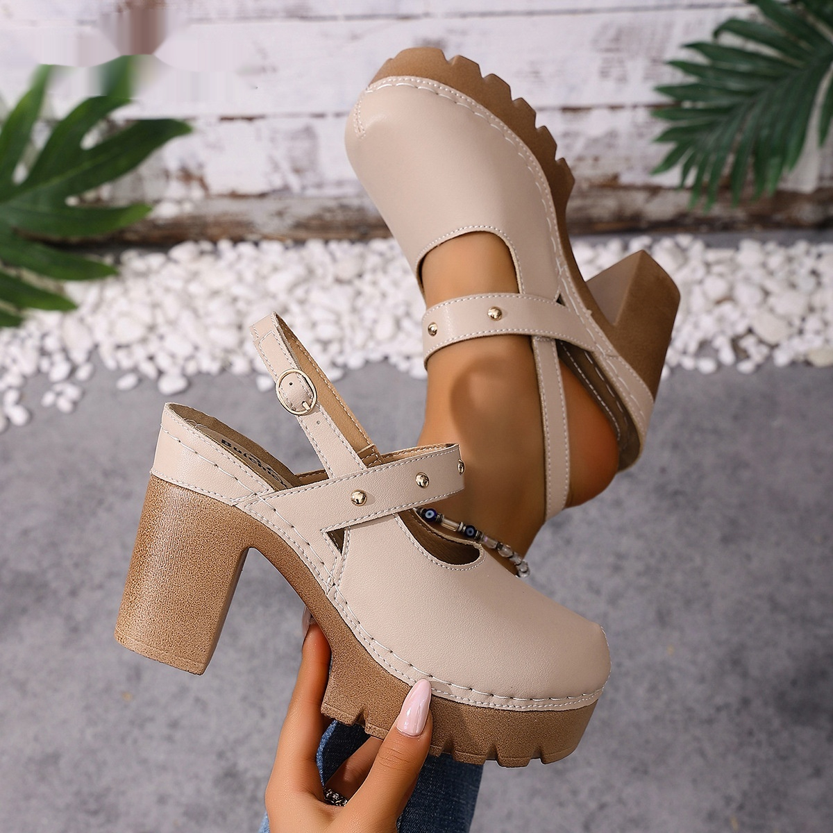 Womens Solid-Color Elegant All-Match Peep-Toe High-Heel Sandals foto 3