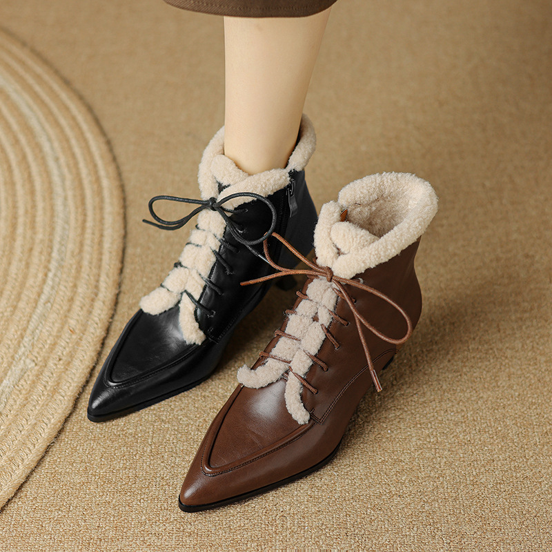 French Style Vintage Lace Up Mid Heel Dr Martens Boots foto 2