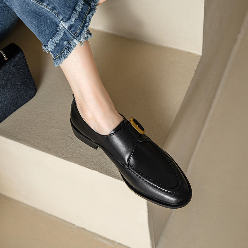 Casual Simple Round Head Belt Buckle Women's Leather Shoes foto 2