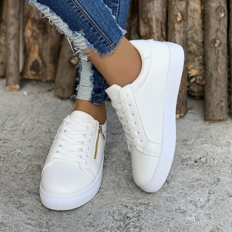 Women's Versatile Leather Side Zipper Casual Sports Shoes foto 4
