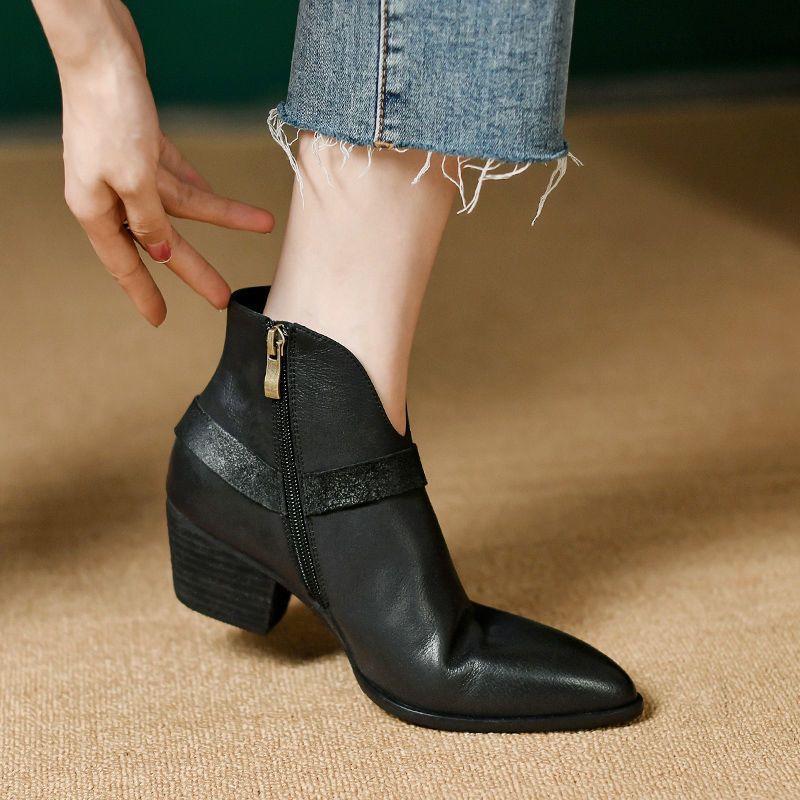 Womens Mid-heel Pointed-toe Chunky Heel Boots foto 4