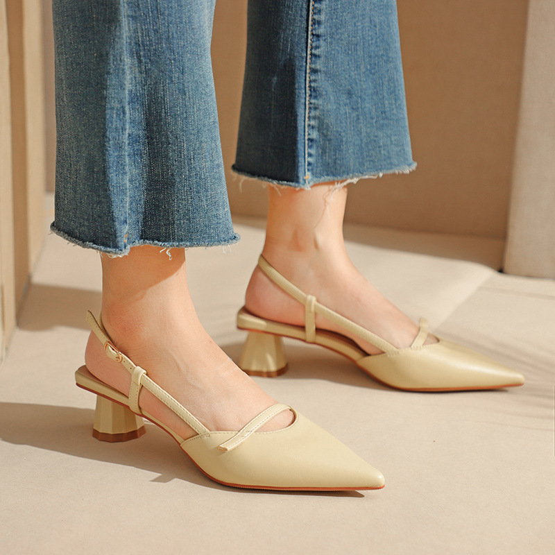 Women's Chunky Heel Low Heel Pointed Leather Stitching Fashion Sandals foto 2
