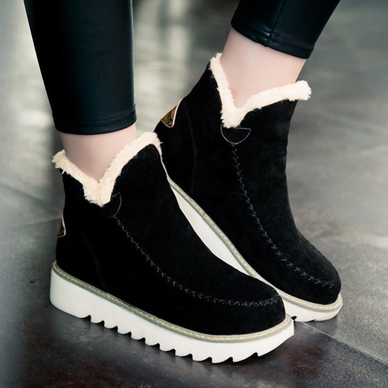 Womens Flat Thick-soled Slip-on Insulated Low-cut Cotton Boots foto 3