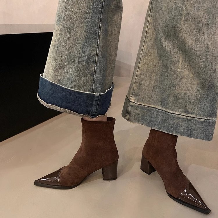 Womens Chunky-heel Skinny High-heeled Boots foto 3