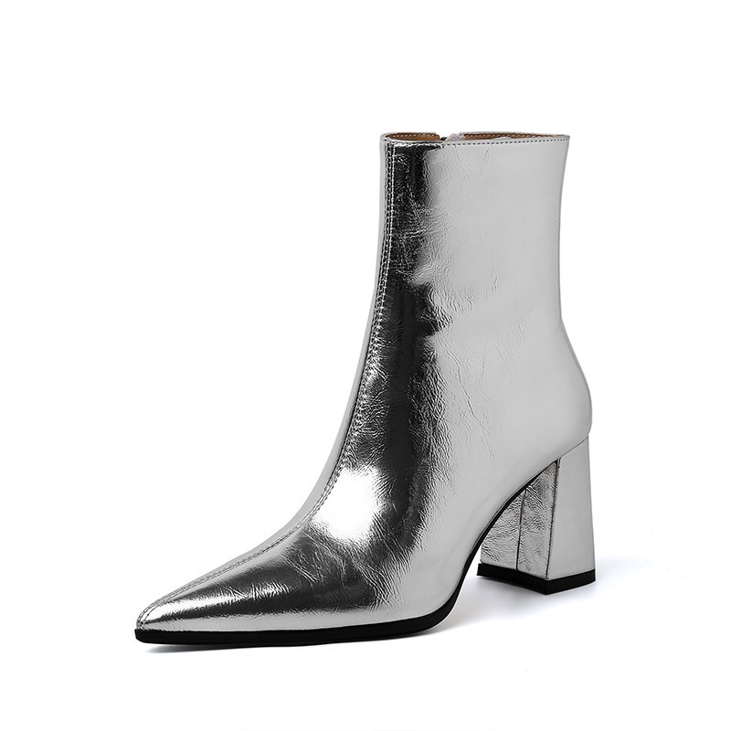 Chunky Heel Retro Ankle Boots Women Pointed French