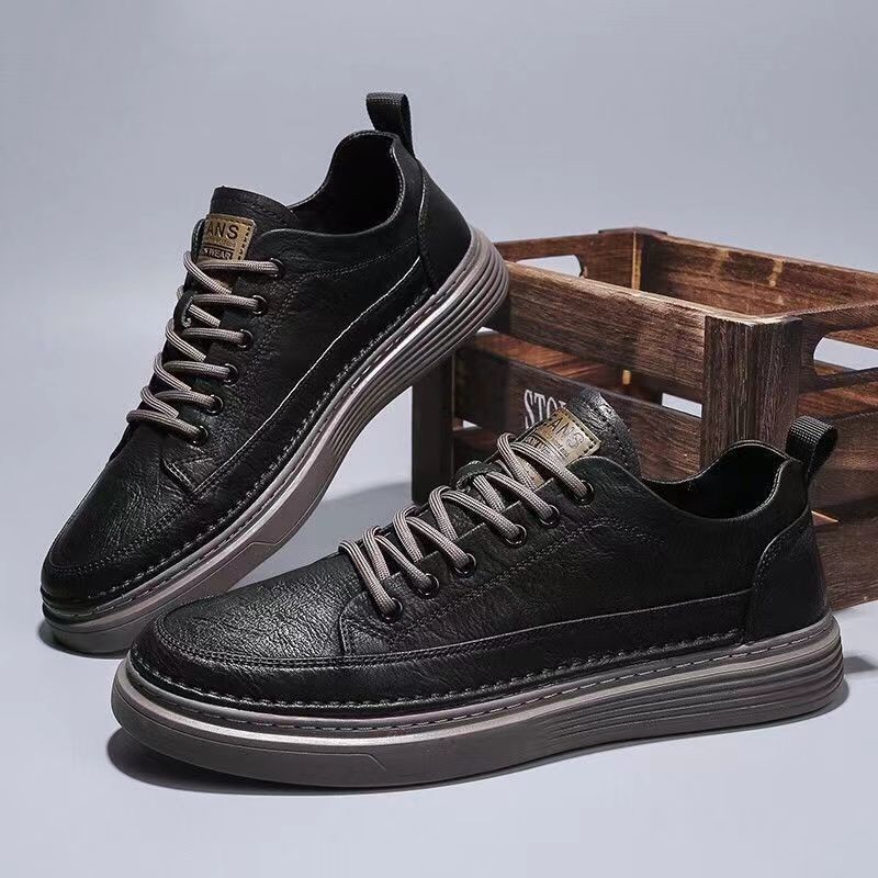 Men's Shoes Spring New Versatile Black Casual Leather