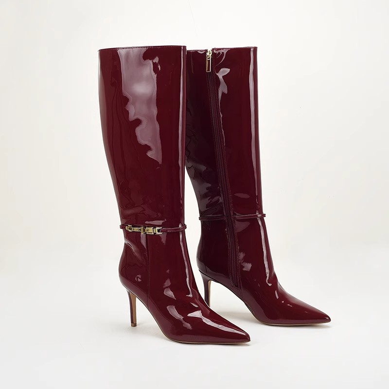 Stiletto-heeled Leather Belt-buckle Zip Thigh-high Boots For Women foto 5