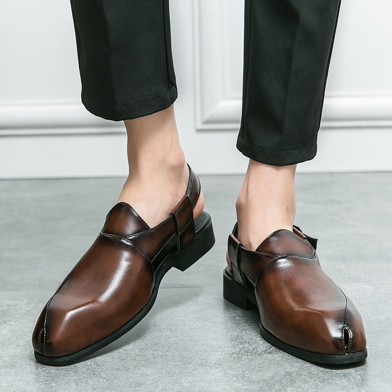 Plus Size Men's Slip-on Fashionable Breathable Lightweight British Style Leather Sandals foto 5