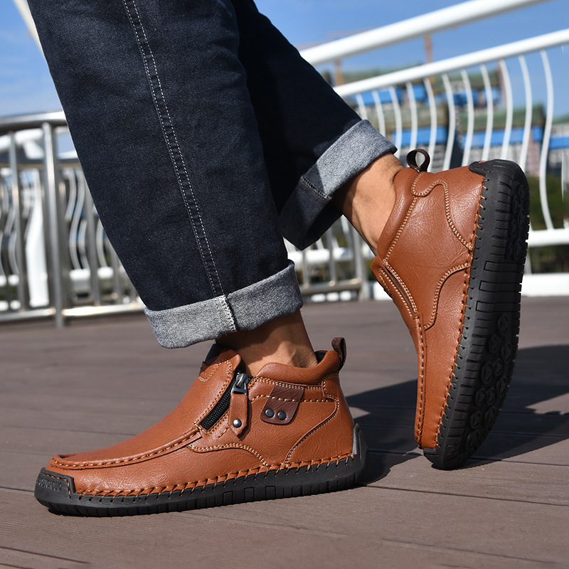 Slip-on Men's Short Boots Fashion Mid-Top Martin Boots