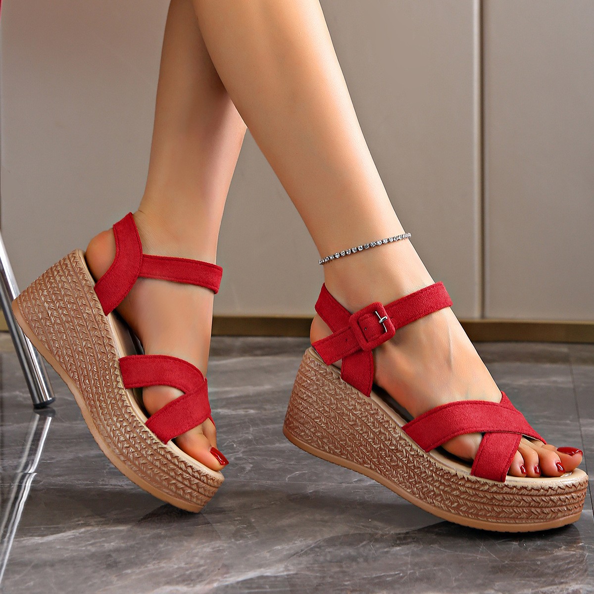 Women's Platform Suede Sandals Summer foto 3