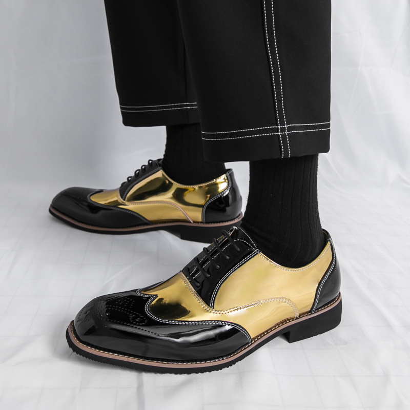 Brogue Plus Size Color Matching Trendy Young Men's Leather Shoes foto 5