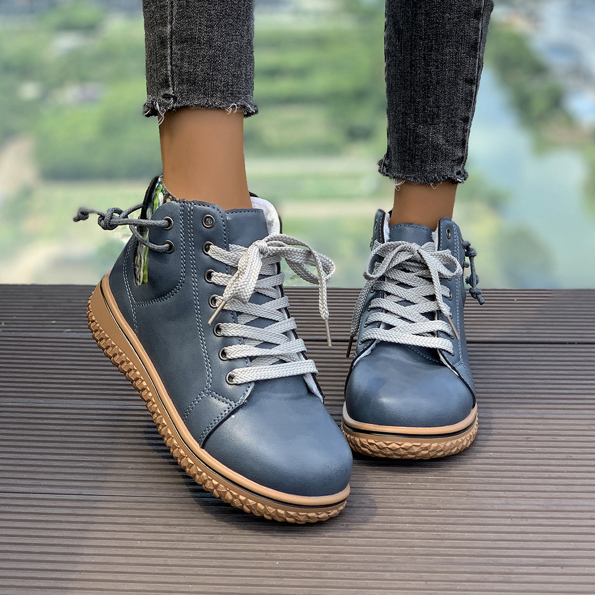 Women's Flat Heel Martin Boots Lace-up Zip Cotton-padded foto 4