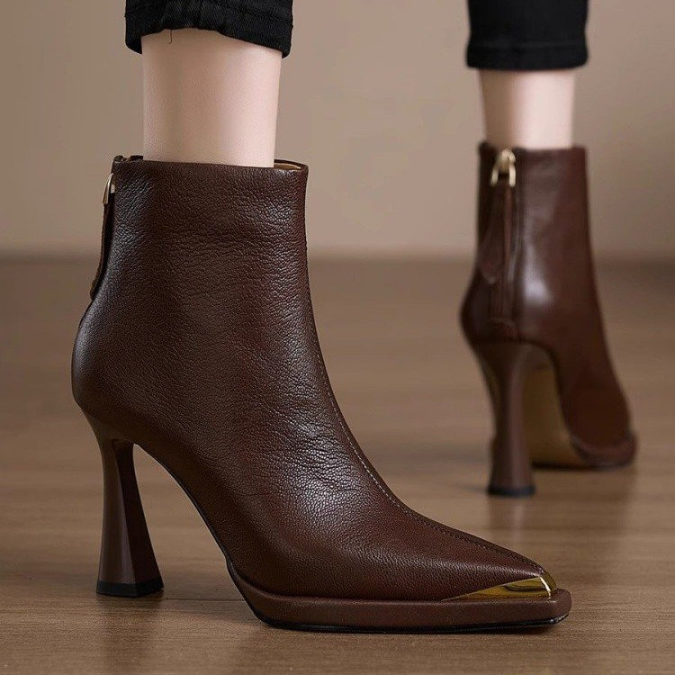 AutumnWinter Europe New Pointed Toe Chunky Heel Side Zip Boots For Women foto 3