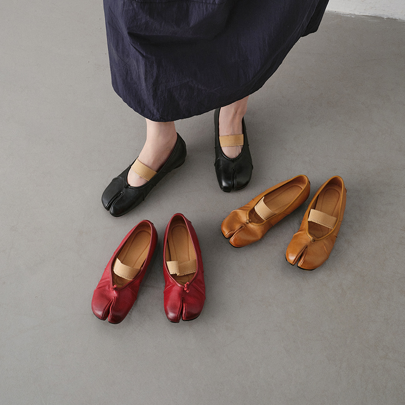 Women's Premium Full Grain Leather Tabi Mary Jane Ballet Flats, Split-Toe Shoes foto 2