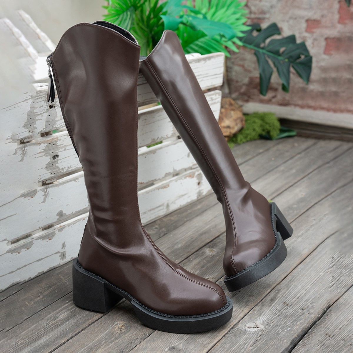 Chunky Heeled Figure Flattering European And American Style Knee High Boots foto 4