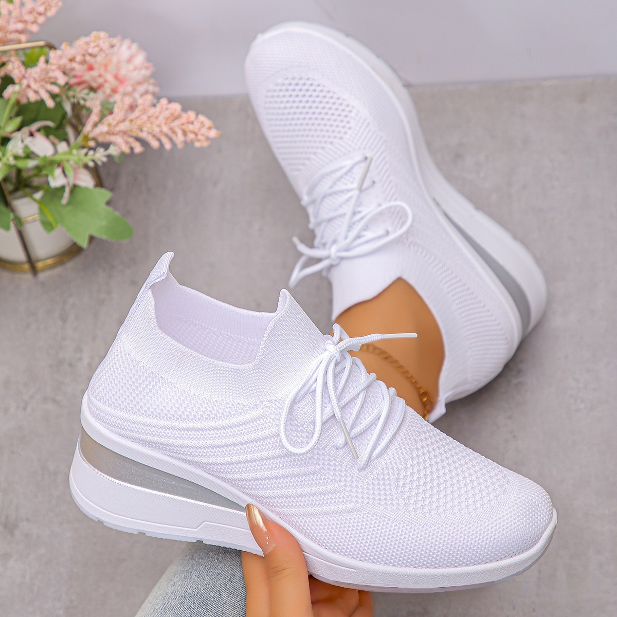 Knitted Breathable Multi-colored Slip-on Casual All-match Flyknit Sneakers foto 5