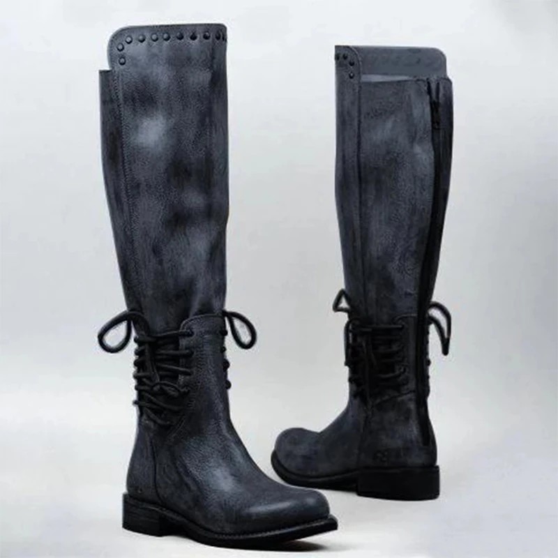 Womens Leather Boots With A Round Toe And Front Laces foto 5