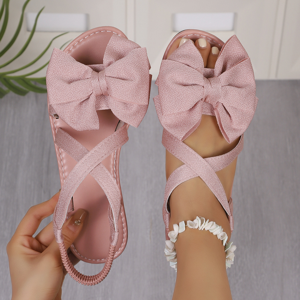 Women's Fashion Bowknot Casual Flat Plus Size Sandals foto 3