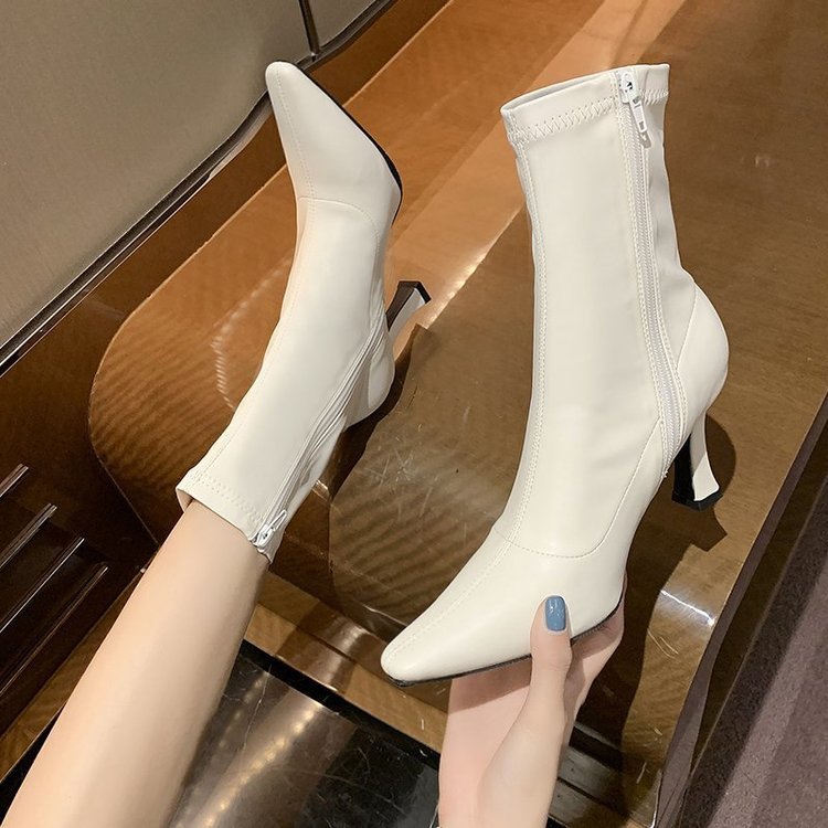 Womens Retro Mid-Calf Pointed-Toe Side-Zip Stiletto Boots foto 5