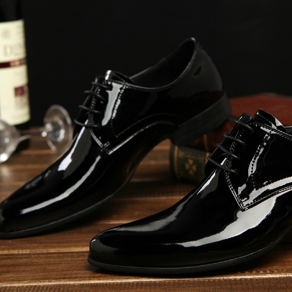 British Pointed Men's Lace-up Low-top Leather Shoes foto 4