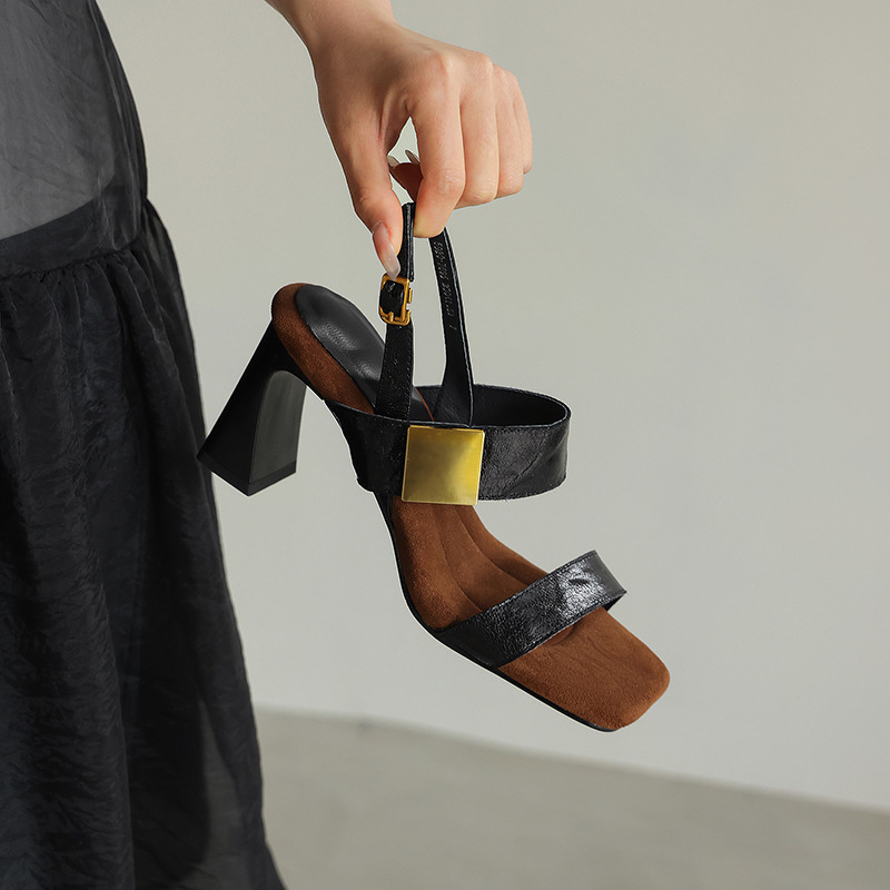 Women's Handmade Full-Grain Sheepskin Block Heel Sandals, Square-Toe Slingback Heels With Pigskin Lining & Non-Slip TPR Sole foto 5
