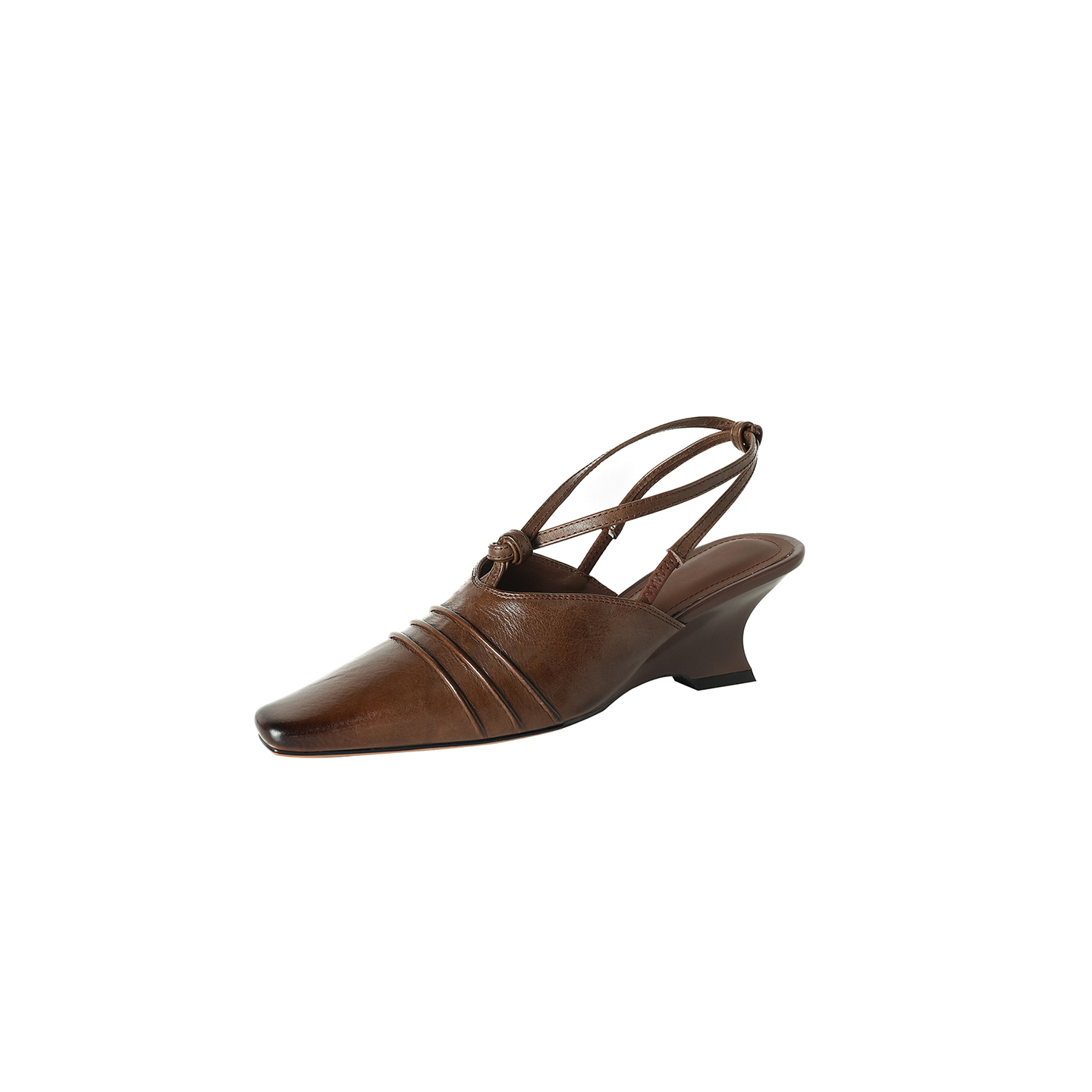 Premium Handmade Washed Leather Wedge Sandals, Women's Knotted Slingback Square Toe Shoes foto 4