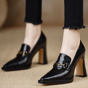 Retro Chunky-heel Pointed-toe Professional Womens Pumps foto 2