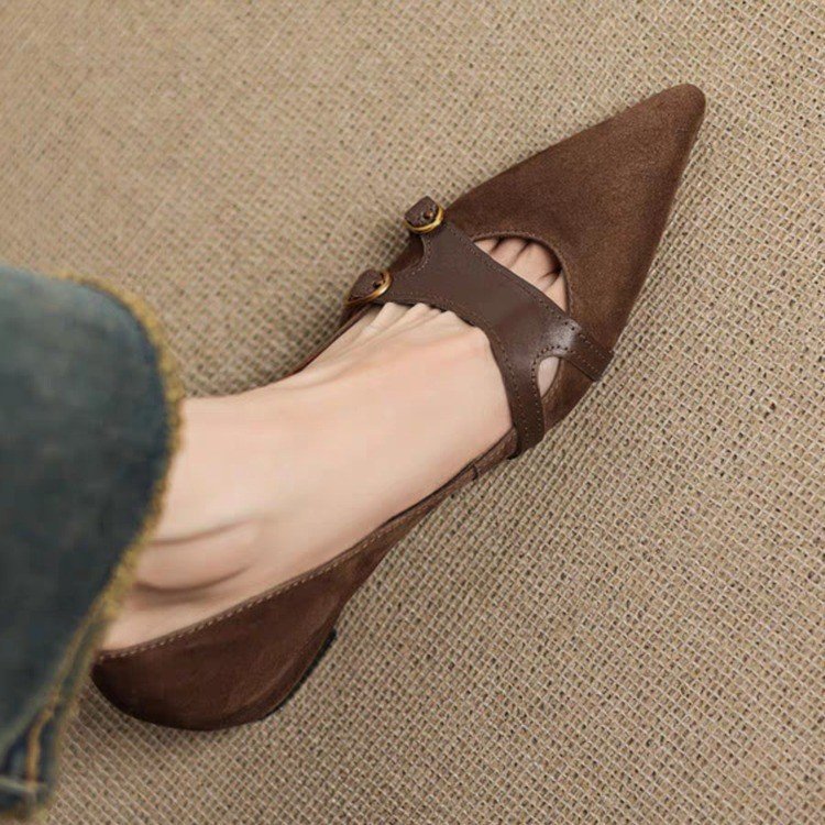 French-style Vintage Pointed-toe Low-cut Womens Flats
