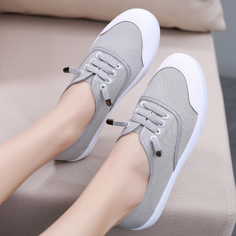Womens Versatile White Canvas Shoes Student-friendly Flat-soled Sneakers foto 5