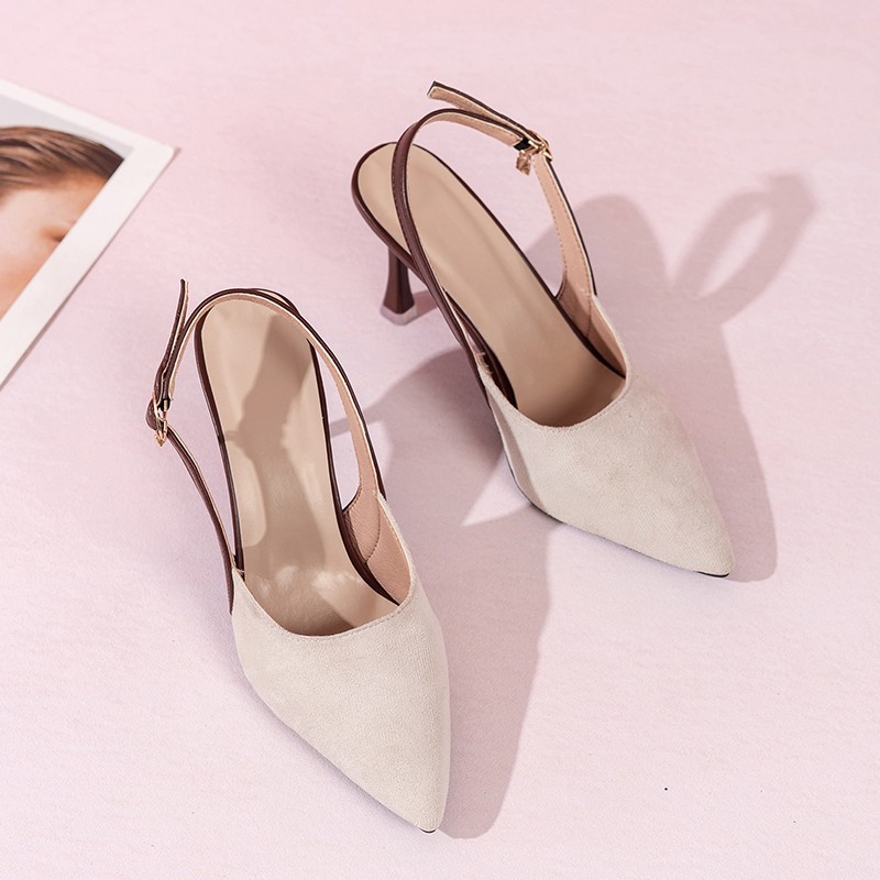 Colorblock All-matching Women's Toe Cap Rear Empty Pointed Stiletto Sandals foto 2