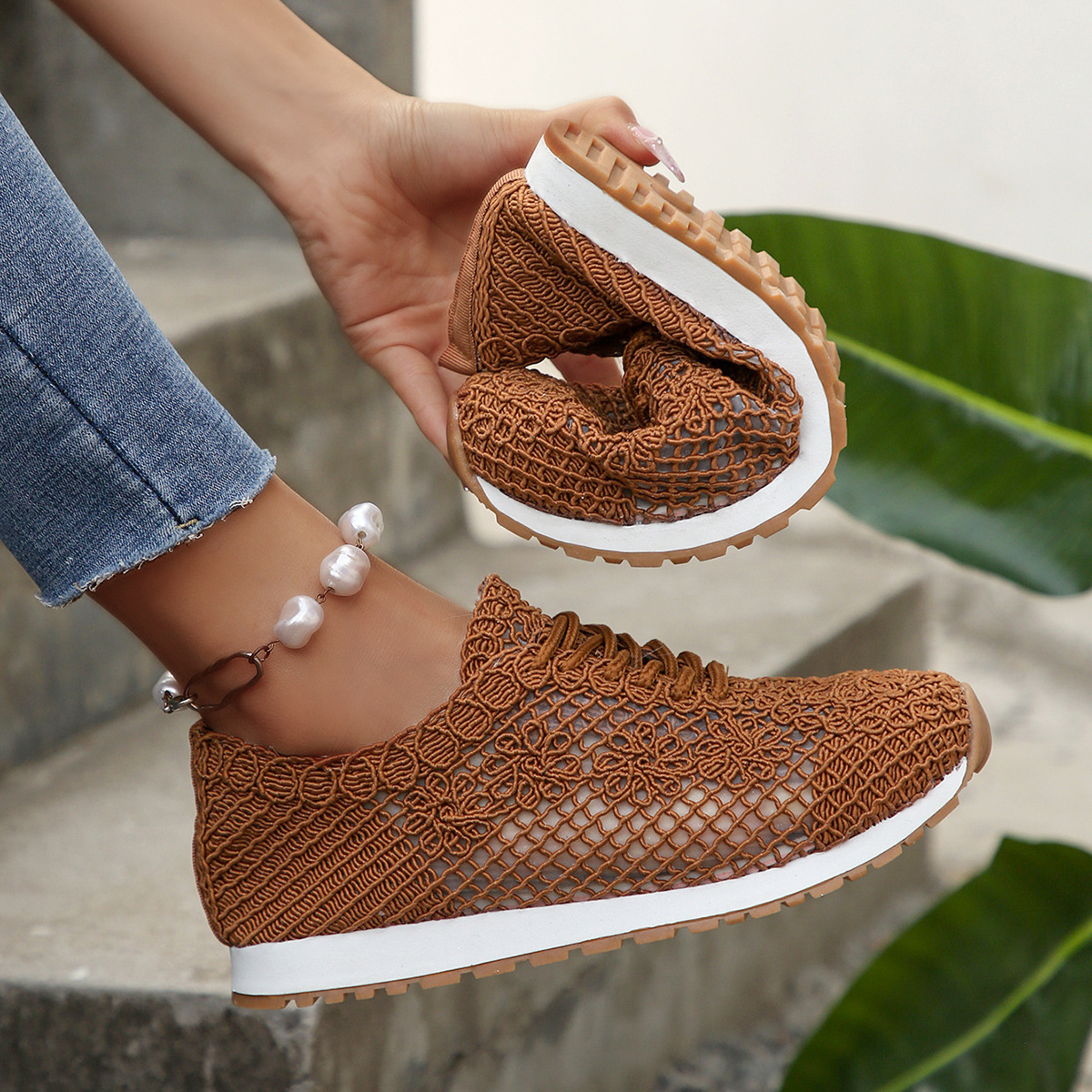 Women's Mesh Surface Shoes Lace-up Canvas Shoes foto 4