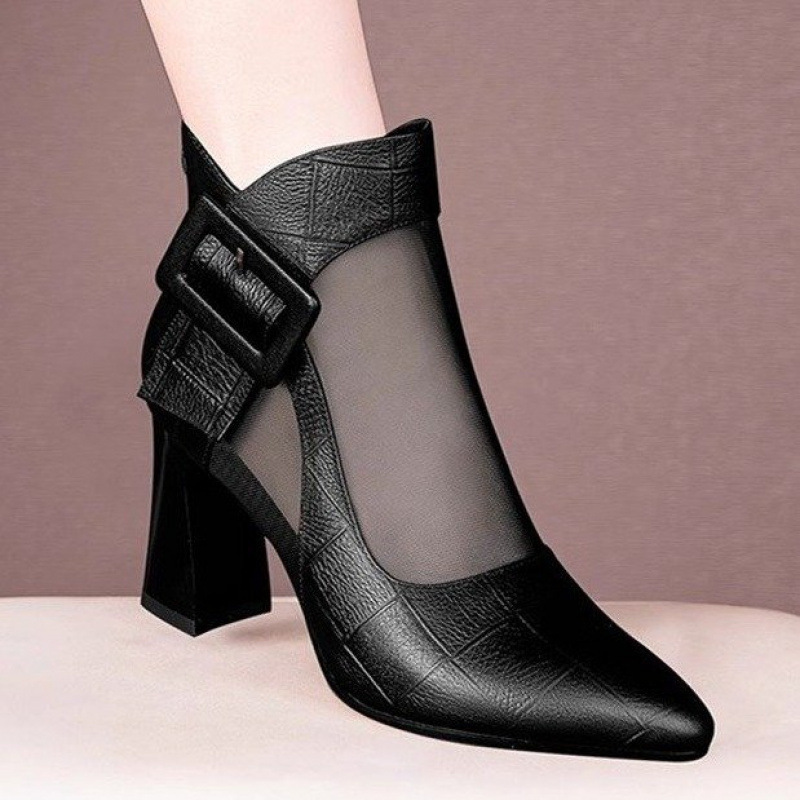 British Style Womens Chunky Heeled Cutout Ankle Boots foto 5