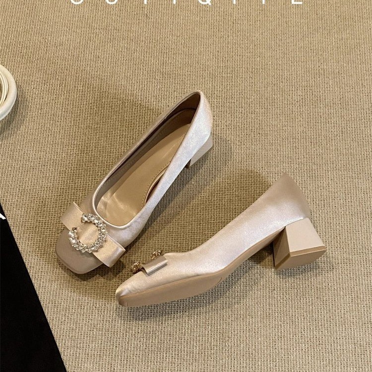 Bow Satin Square Toe Bridesmaid High Heels foto 3