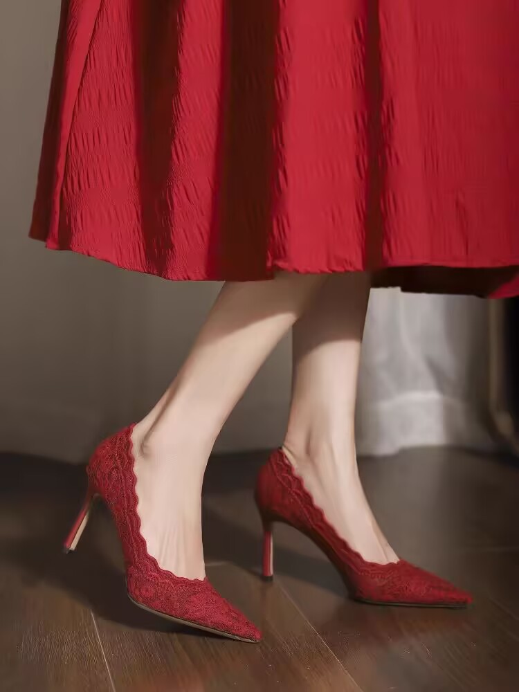 Elegant Lace High-heeled Shoes Women foto 2