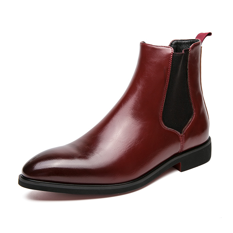 Men's Business Autumn High-top Pointed Red Leather Boots foto 5
