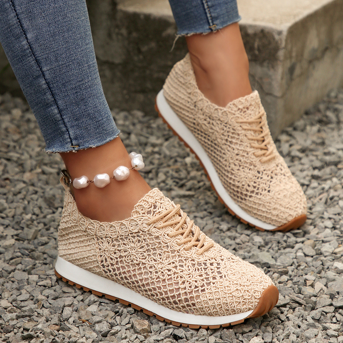 Women's Mesh Surface Shoes Lace-up Canvas Shoes foto 5