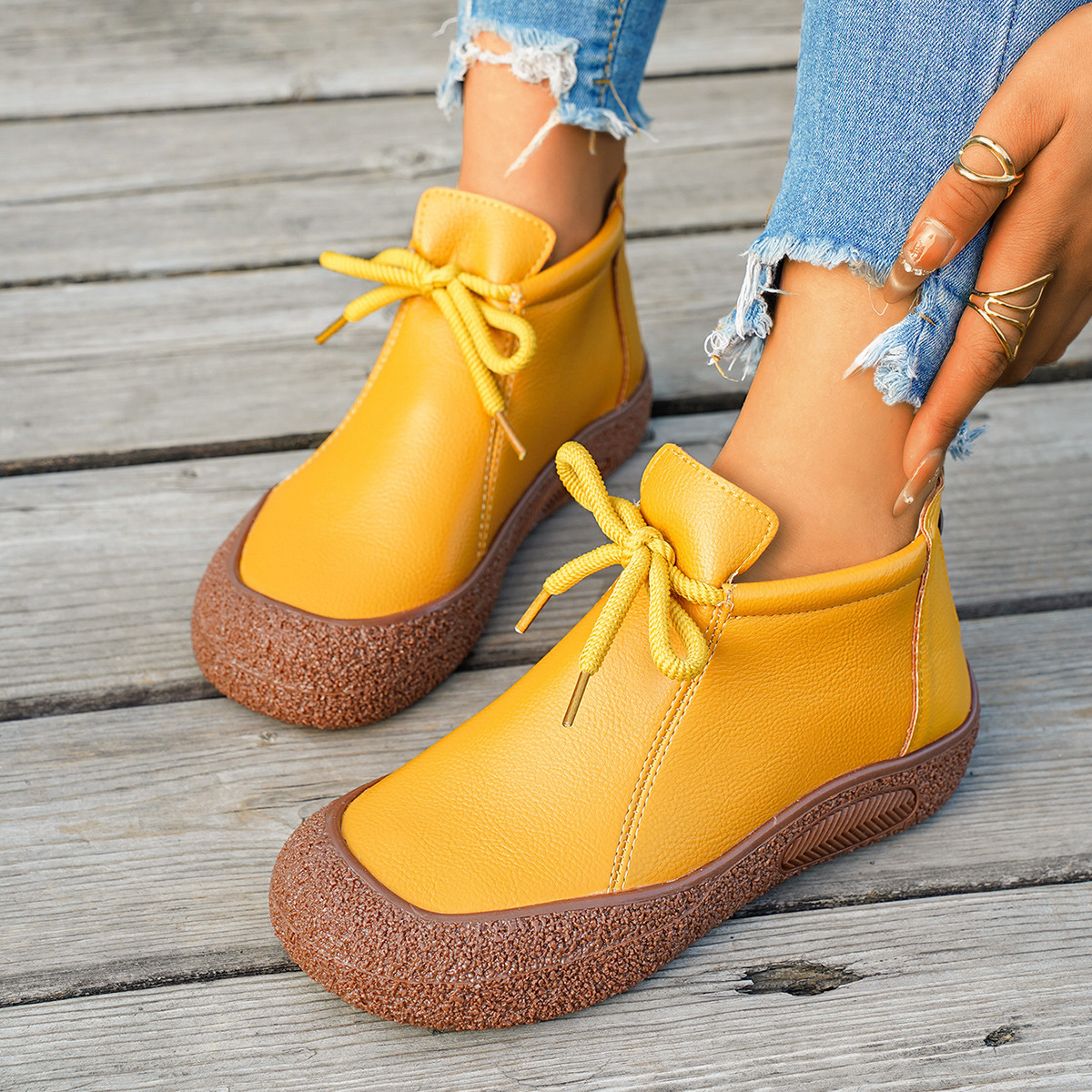 Plus-size Retro Lace-up Casual Soft Leather Shoes For Women foto 2