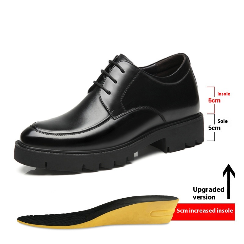 Spring And Autumn Men's Leather Shoes Men's 8cm Height Increasing Insole 10cm Thick Bottom Business Formal Wear Shoes