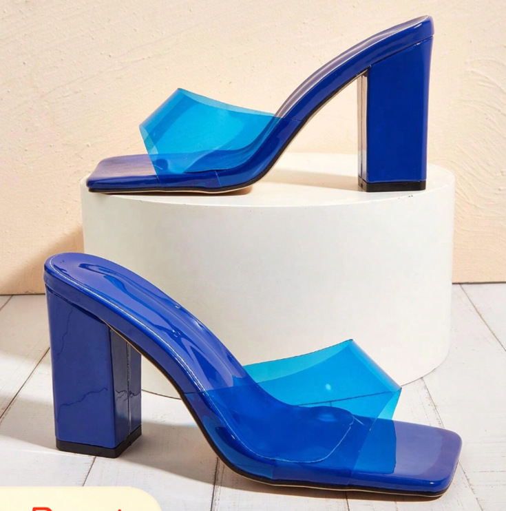 Womens Stylish Block-heel Square-toe High-heel Sandals foto 3