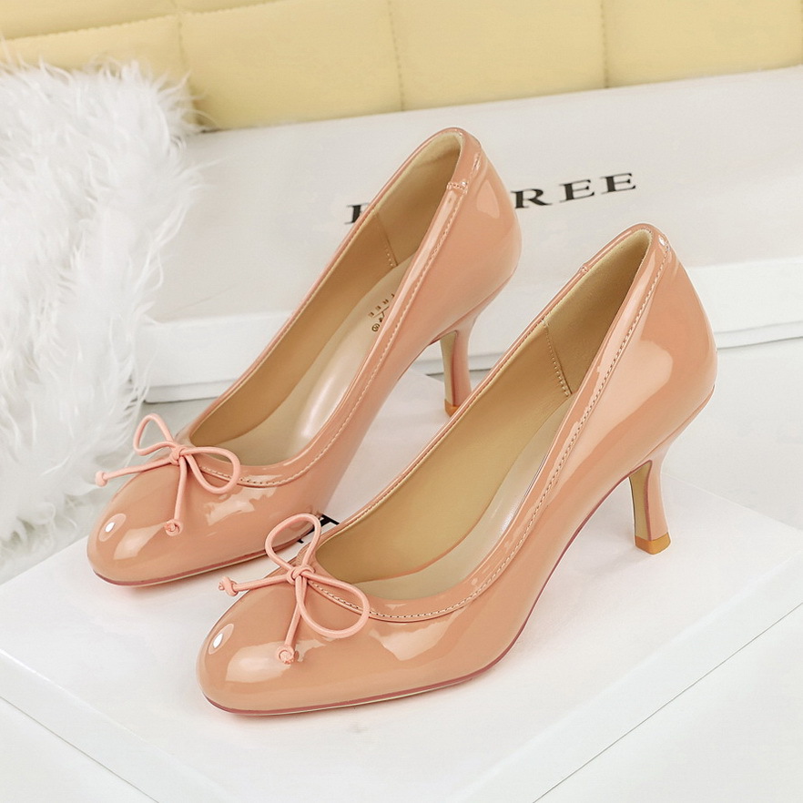 Bow-tie Round-toe High Heels Womens Low-cut Pumps foto 2
