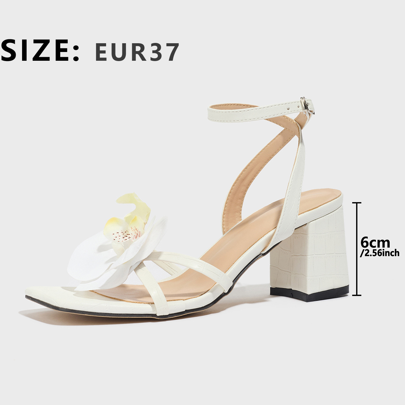 Women's Square Toe Three-dimensional Flower Solid Color Chunky Heel Sandals foto 4