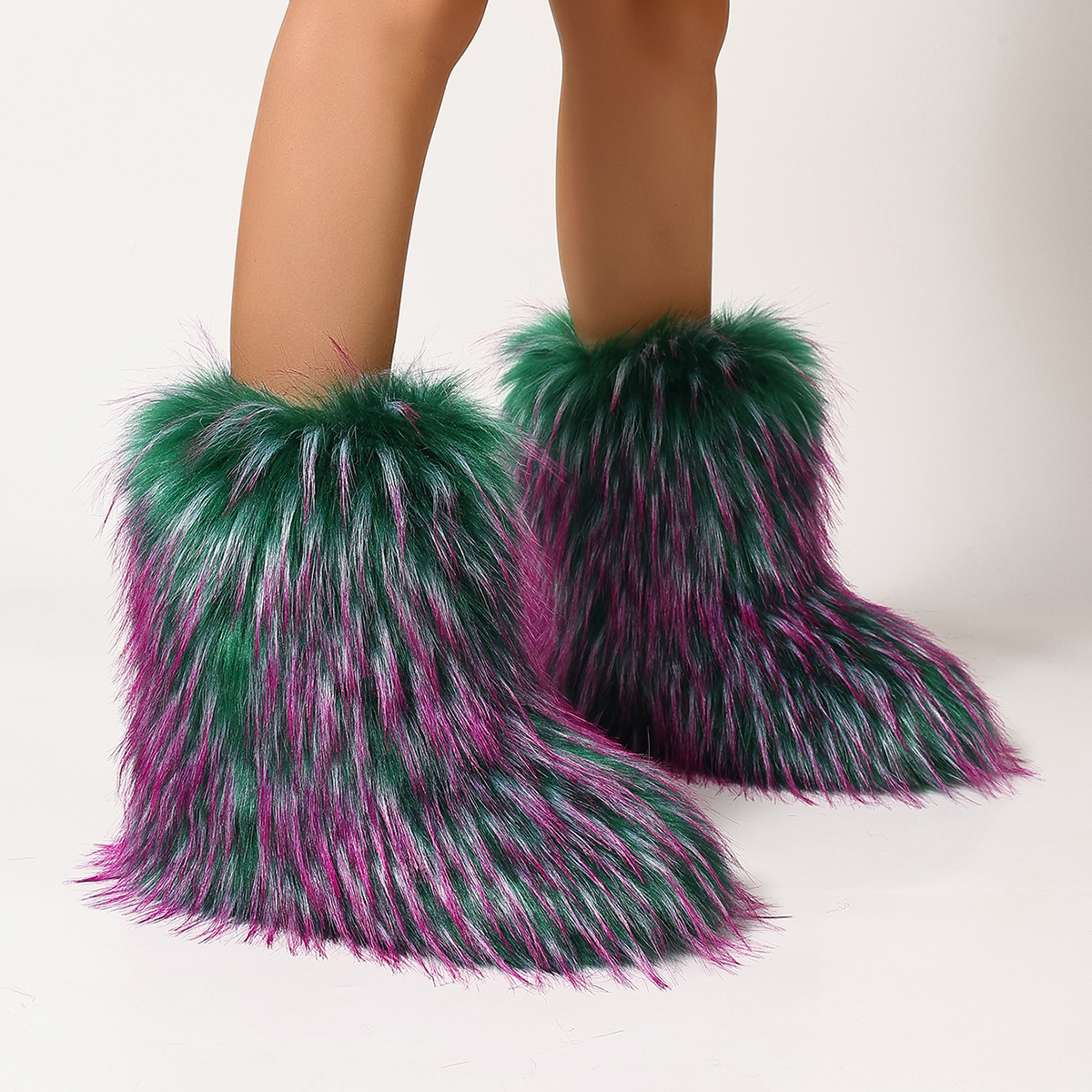 Women's Faux Fur Boot Furry Fluffy Round Toe Suede Winter Comfy Plush Warm Short Outdoor Indoor Flat Shoes Mid-Calf Boots Fashion Boots foto 4