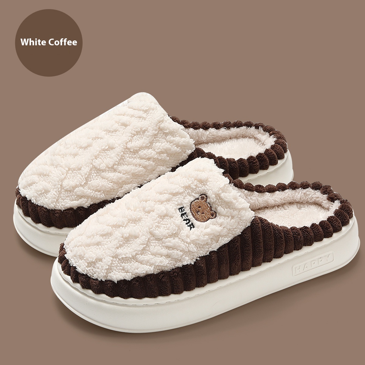 Cute Bear Plush Slippers Winter Warm Fleece Shoes Indoor Bedroom Floor Home Slippers For Women Men Couple foto 5
