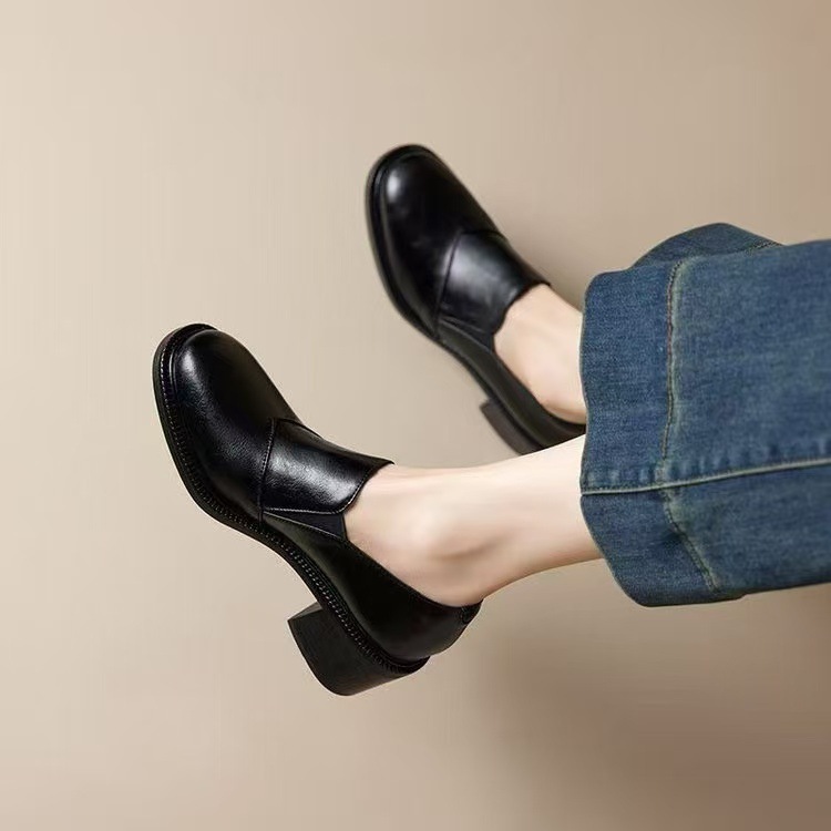 Chunky-heeled Non-slip Soft Leather Pumps Slip-on Loafers foto 2