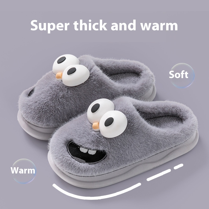 Female Warm Indoor Cartoon Big Eye Dog Cotton Slippers foto 2