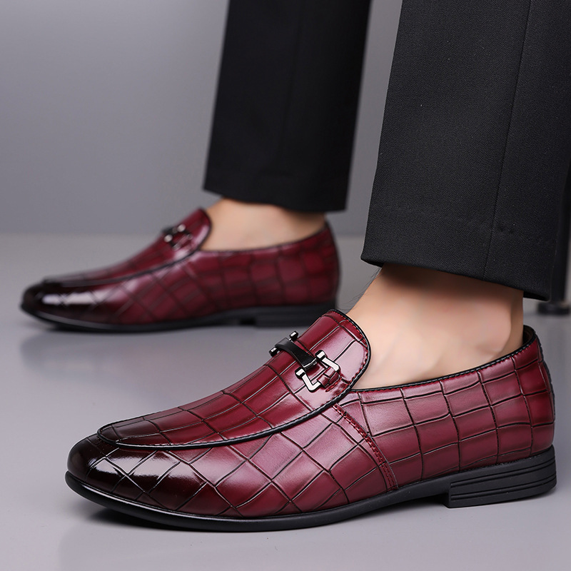 Men's Plaid Light Luxury Plus Size Rubber Sole Lightweight Leather Shoes foto 5