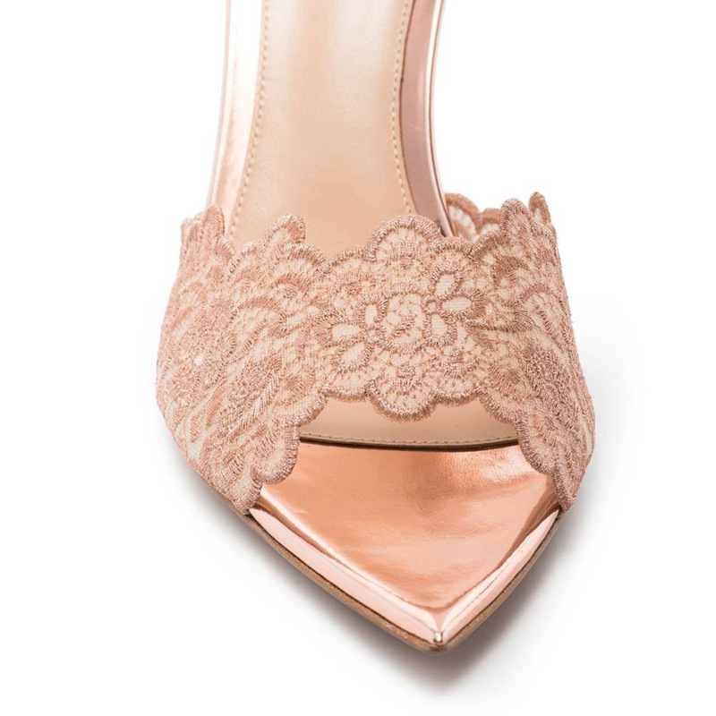 Pointed-toe Stiletto Heel Lace Slippers foto 2