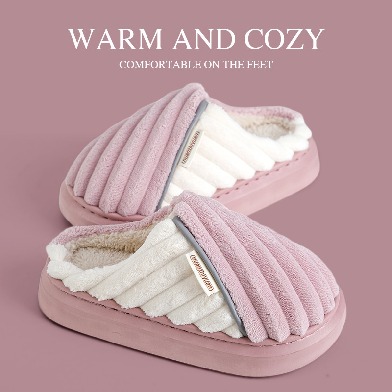 Over Plus Size Fleece Lined Padded Warm Keeping Thick-soled Cotton Slippers foto 2